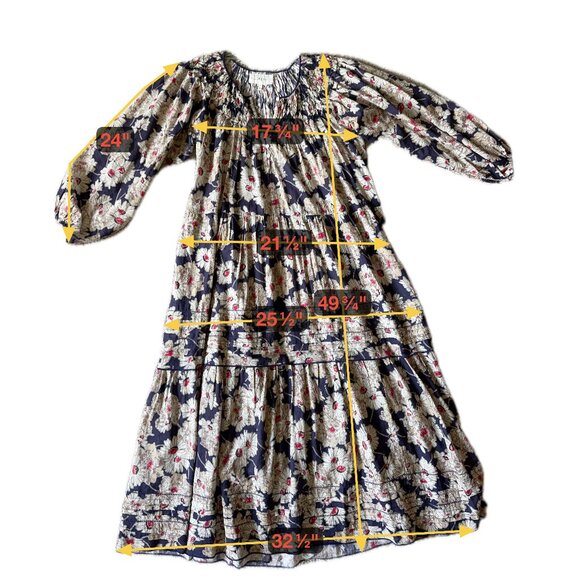 ❤️ THE GREAT FLOWY DAISY FLORAL COTTON MIDI DRESS BALLOON SLEEVES PEASANT BOHO - Picture 10 of 10